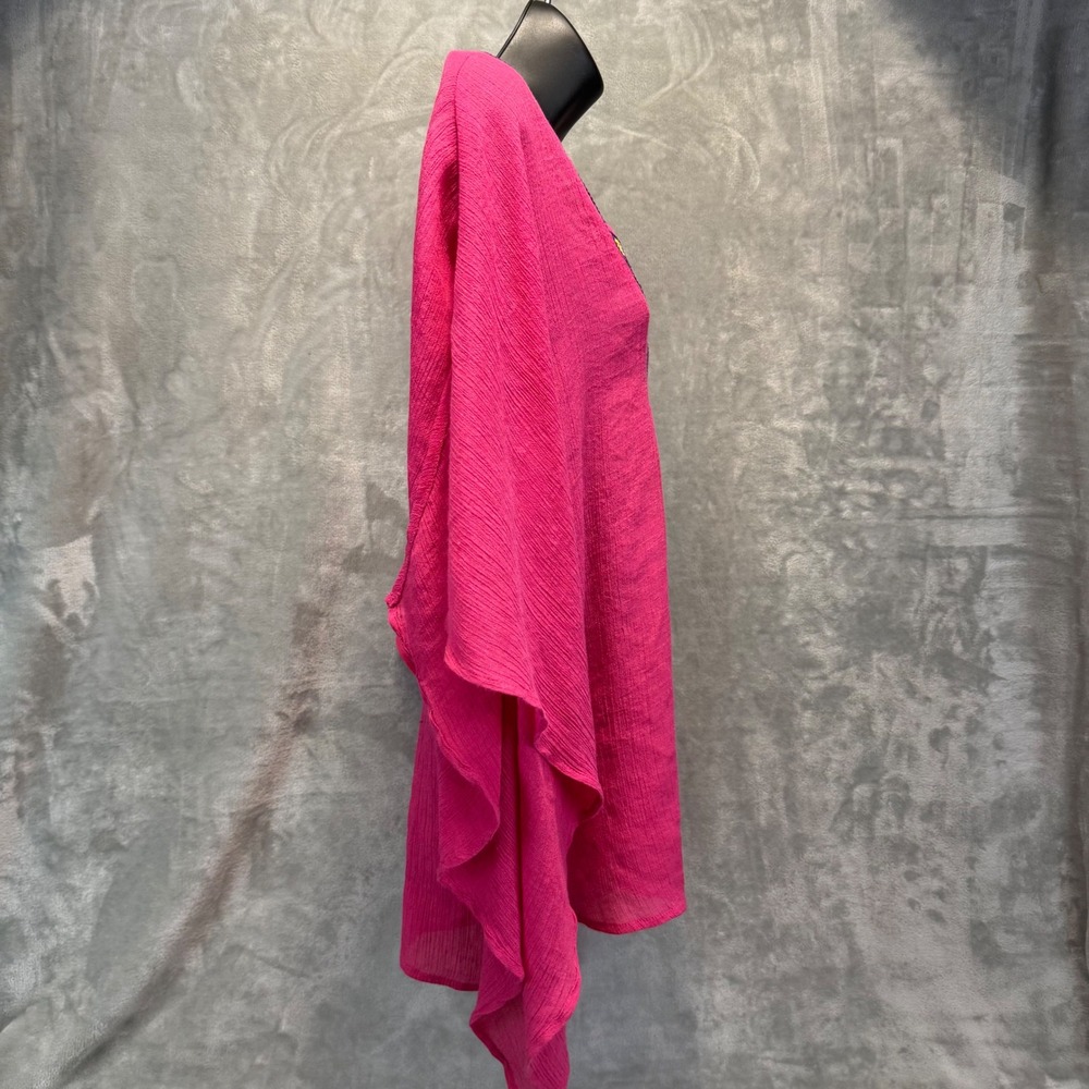 Umgee Pink‎ Embroidered Boho Tunic Poncho Top Large Magenta Geometric - Picture 3 of 8